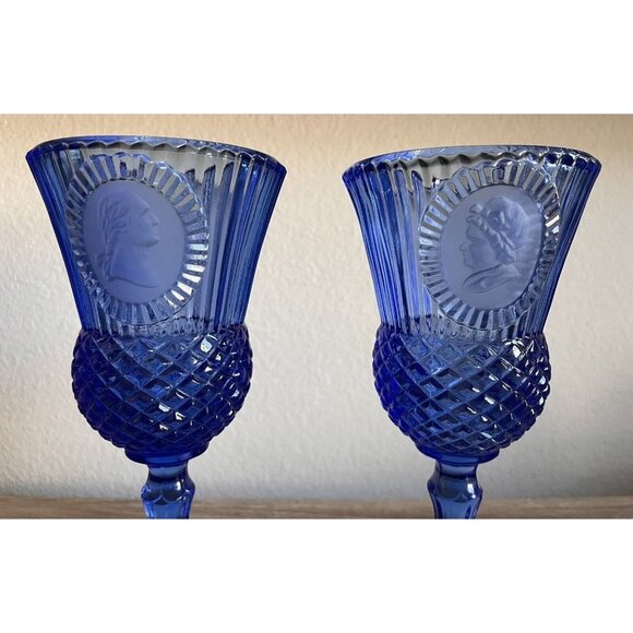 VTG Fostoria Avon Goblets Stem Cobalt Blue George & Martha Washington 1976 - Picture 3 of 9